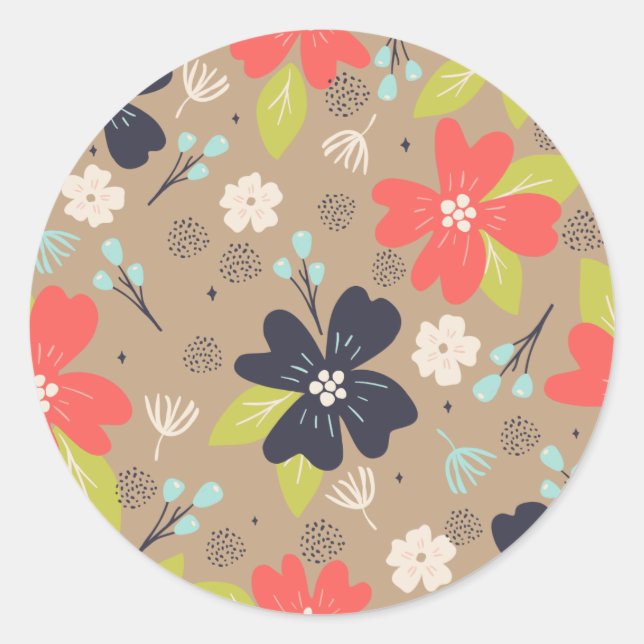 Pegatina Redonda Navidades dibujados a mano Poinsettia Marina Blanc (Anverso)