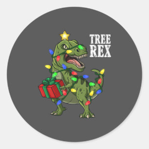 Pegatina Redonda Navidades Dinosaur Tree Rex Boys Chicas Niños Navi