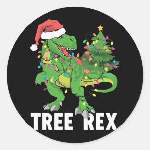 Pegatina Redonda Navidades Dinosaur Tree Rex Xmas Trex Pajamas Homb