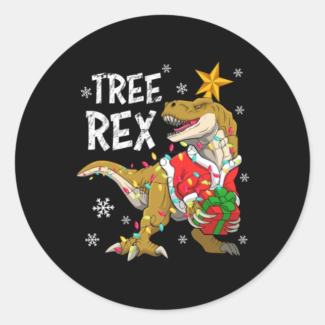 Pegatina Redonda Navidades Dinosaurios Árbol Rex Pajamas Hombres Ni (Anverso)