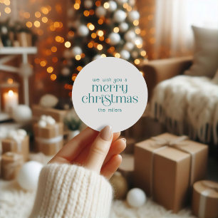 Pegatina Redonda Navidades Diseño Tema Turquoise Tipografía Retro