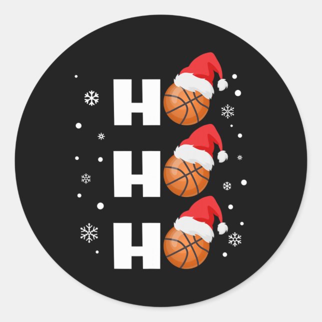 Pegatina Redonda Navidades divertidos Baloncestistas Ho Ho Ho Ho Ho (Anverso)