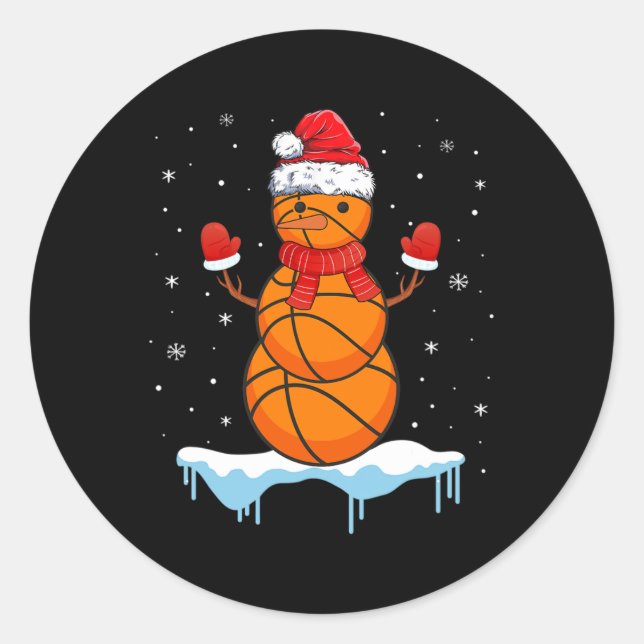 Pegatina Redonda Navidades divertidos Baloncesto Santa Snowman (Anverso)