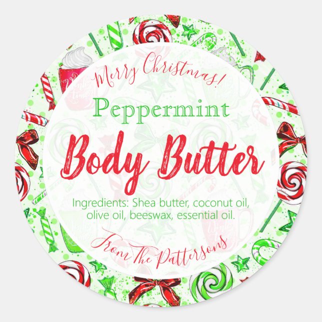 Pegatina Redonda Navidades divertidos Candy Cane Body Butter Labtte (Anverso)