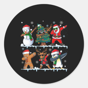 Pegatina Redonda Navidades divertidos Dabbing Santa Elf Deer Friend