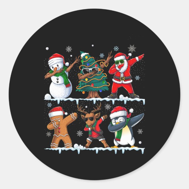 Pegatina Redonda Navidades divertidos Dabbing Santa Elf Deer Friend (Anverso)
