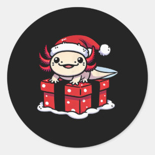 Pegatina Redonda Navidades divertidos de Axolotl Shirt Santa Hat Xm