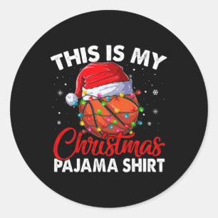 Pegatina Redonda Navidades divertidos de baloncesto iluminan Santa