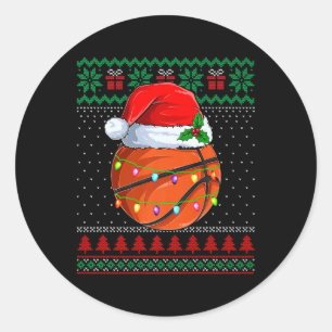 Pegatina Redonda Navidades divertidos de baloncesto suéter Santa Ha