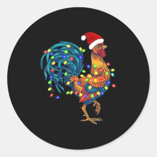 Pegatina Redonda Navidades divertidos de gallos iluminan granja Paj
