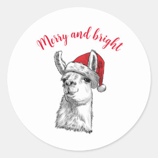 Pegatina Redonda Navidades divertidos de Llama, muy personalizables