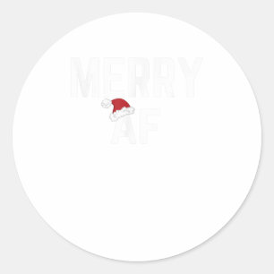 Pegatina Redonda Navidades divertidos de Merry AF Santa Hat Novel