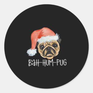Pegatina Redonda Navidades divertidos de Pug Perro Mamá Papá Pajama