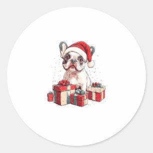 Pegatina Redonda Navidades divertidos de Santa Hat Frenchie