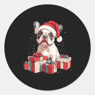 Pegatina Redonda Navidades divertidos de Santa Hat Frenchie