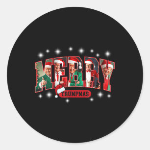 Pegatina Redonda Navidades divertidos de Santa Trump