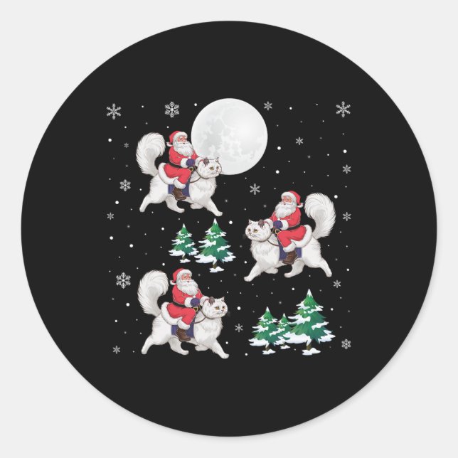 Pegatina Redonda Navidades divertidos del gato persa en Santa Ridin (Anverso)
