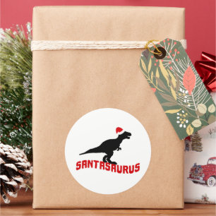 Pegatina Redonda Navidades divertidos dinosaurios arte palabra