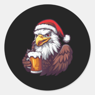 Pegatina Redonda Navidades divertidos Eagle Con Cómic De Cervezas