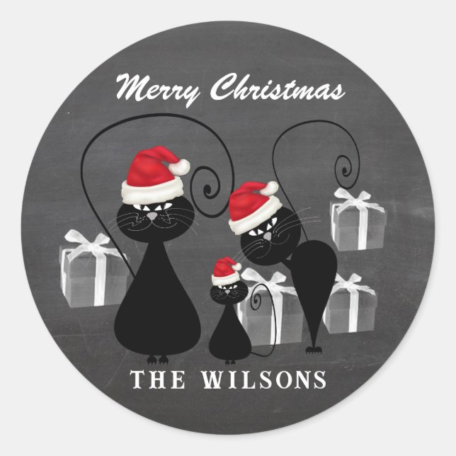 Pegatina Redonda Navidades divertidos en la pizarra familiar de San (Anverso)