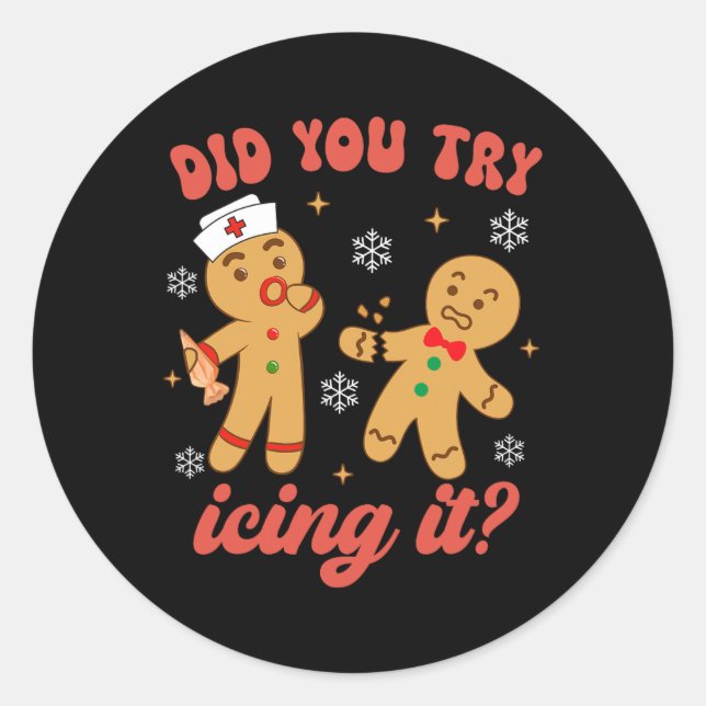 Pegatina Redonda Navidades Divertidos Enfermeras Gingerbread Hombre (Anverso)