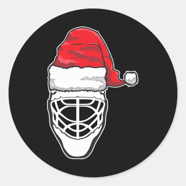Pegatina Redonda Navidades divertidos hockey Goalie Mask Santa Hat  (Anverso)