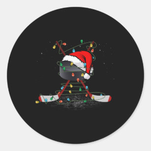 Pegatina Redonda Navidades divertidos hockey sobre hierba Santa Hat