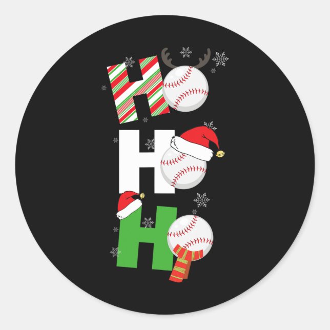 Pegatina Redonda Navidades divertidos jugador de pijamas de béisbol (Anverso)