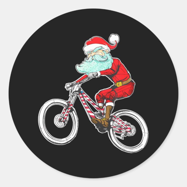 Pegatina Redonda Navidades divertidos Montaña Bike Santa Claus MTB (Anverso)