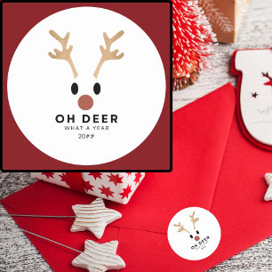 Pegatina Redonda Navidades divertidos Oh Deer What a Year