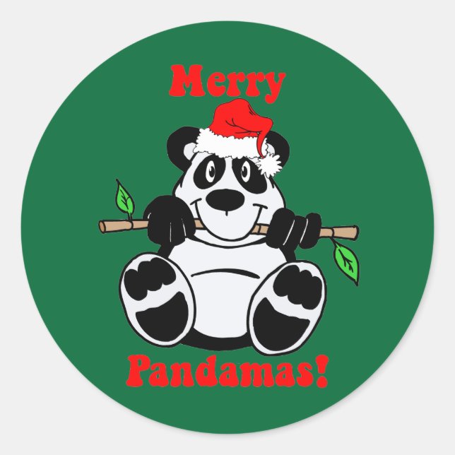 Pegatina Redonda Navidades divertidos Panda Bear (Anverso)