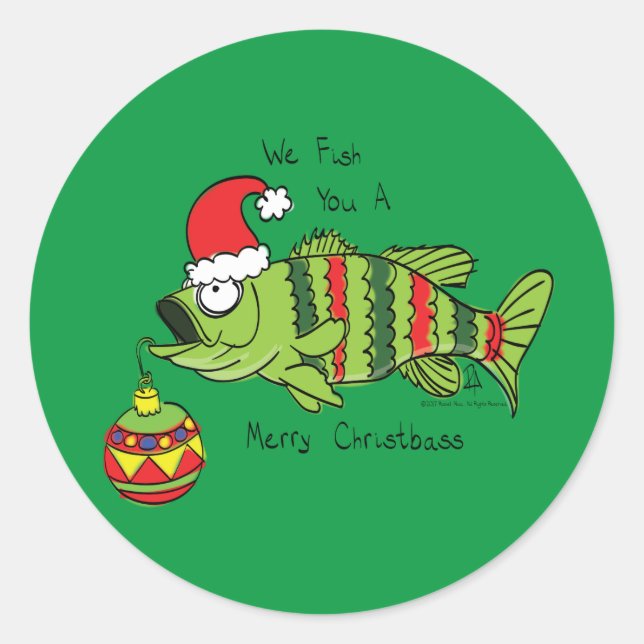 Pegatina Redonda Navidades divertidos Personalizado de pescado de p (Anverso)