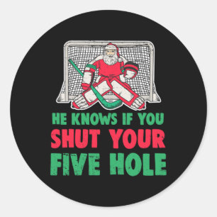 Pegatina Redonda Navidades divertidos Santa Ice Hockey Goaltender 1