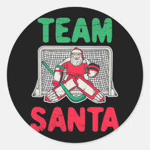 Pegatina Redonda Navidades divertidos Santa Ice Hockey Goaltender 2
