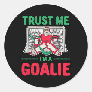 Pegatina Redonda Navidades divertidos Santa Ice Hockey Goaltender G