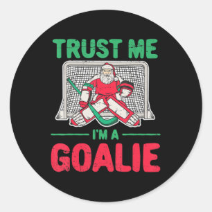 Pegatina Redonda Navidades divertidos Santa Ice Hockey Goaltender G