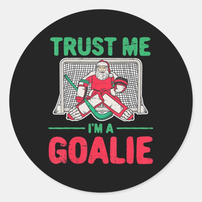 Pegatina Redonda Navidades divertidos Santa Ice Hockey Goaltender G (Anverso)