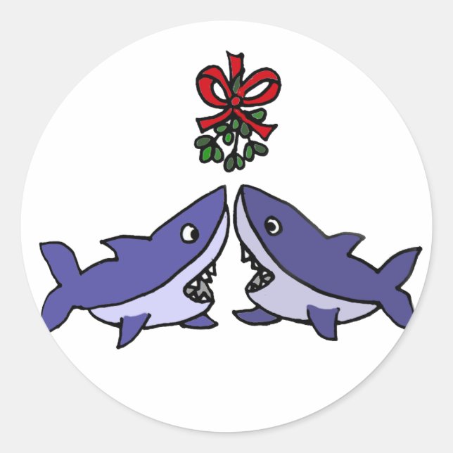 Pegatina Redonda Navidades divertidos Shark Mistletoe Love (Anverso)