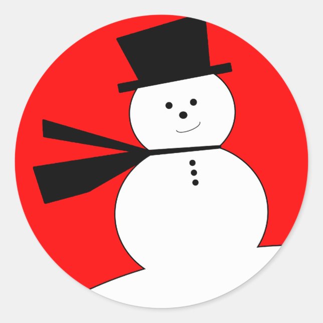 Pegatina Redonda Navidades divertidos Snowman con Top Hat (Anverso)