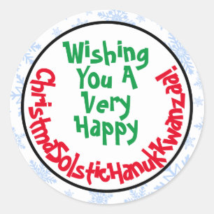 Pegatina Redonda Navidades divertidos, solsticio Hanukkah Kwanzaa