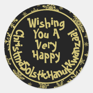 Pegatina Redonda Navidades divertidos Solsticio Hanukkah Kwanzaa Bl