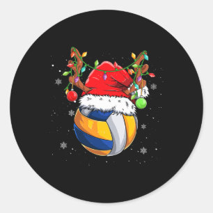 Pegatina Redonda Navidades divertidos voleibol Santa Hat Rínder Cut