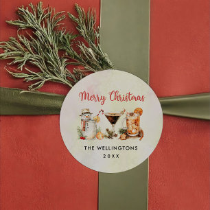 Pegatina Redonda Navidades divertidos y coloridos Fiesta de cóctele