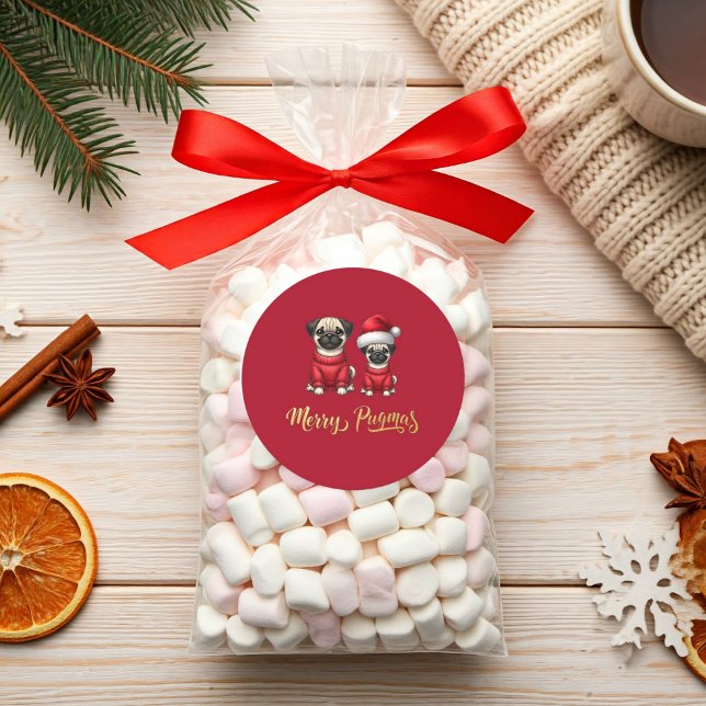 Pegatina Redonda Navidades divertidos y divertidos celebran Feliz N (Cute Funny Christmas Holiday Merry Pugmas Packaging Idea  Sticker)