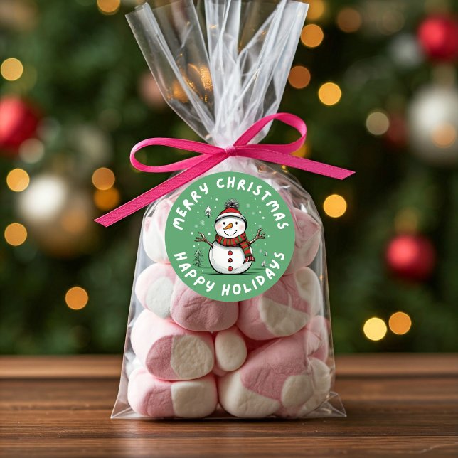 Pegatina Redonda Navidades divertidos y lúdicos celebran a Snowman (Packaging Idea Snowman Sticker)