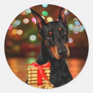 Pegatina Redonda Navidades Doberman