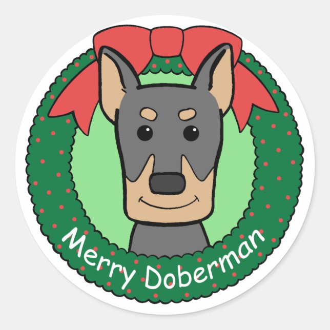 Pegatina Redonda Navidades Doberman (Anverso)