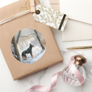 Pegatina Redonda Navidades Doberman Pinscher Let It Snow