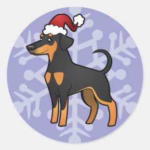 Pegatina Redonda Navidades Doberman Pinscher (oídos de disquete)