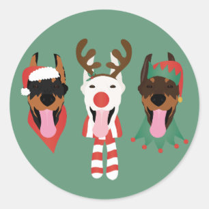 Pegatina Redonda Navidades Dobermann Dogs